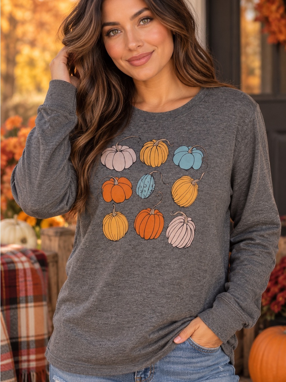 Gray Women’s Pumpkin Graphic Sweater